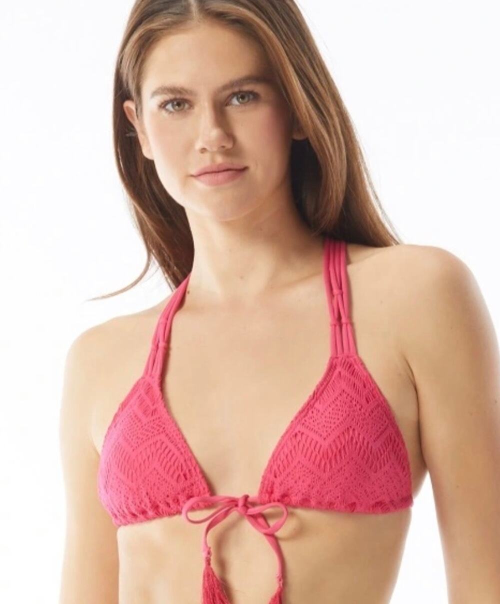 Vince Camuto Crochet Tie Front Triangle Bikini Top in Dragon Fruit L NWT